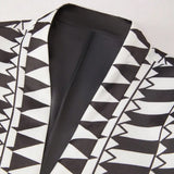 Men Black White Geometric Print Blazer Shawl Lapel Slim Fit Jacket Formal Wedding Groom Tuxedo For Party Prom