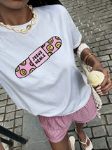 INAWLY Women's Summer Casual Letter & Skateboard Print Loose Round Neck Short Sleeve T-Shirt , Women Top Graphic Tees Women Tops