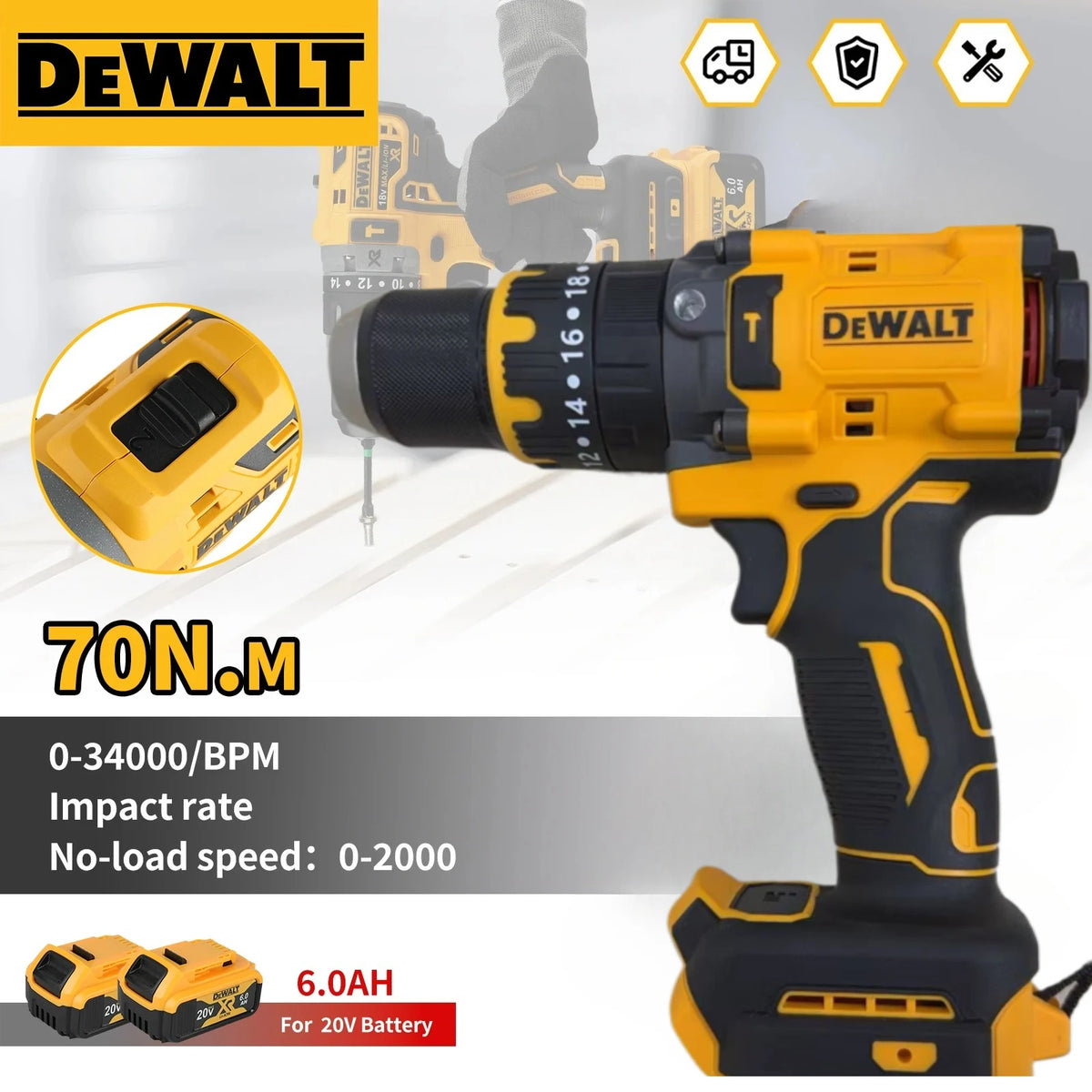 DEWALT DCD791 18V-20v  Compact Cordless Drill Brushless Motor Drill Screwdriver Multi functional Drive Screwdriver Electric Tool