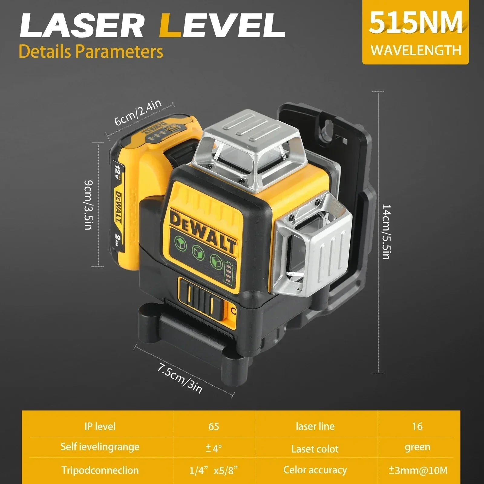 2025 Dewalt DW089LG 12 Lines 3 Sides*360 Degree Vertical 12V Lithium