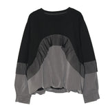 [EAM] Women Balck Mesh Ruffles Spliced Big Size T-shirt New Round Neck Long Sleeve Fashion Tide Spring Autumn 2026 1DJ9332