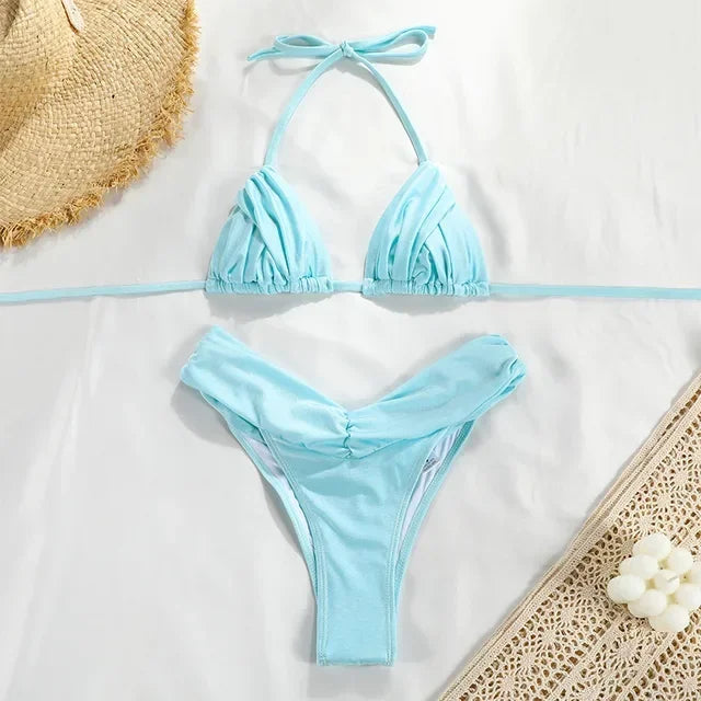 Bandage Bikinis Set Sexy Bikini Sets Solid Swimsuit Women Beachwear 2024 Summer Swimwear High Cut Bathing Suit Beach Biquinis