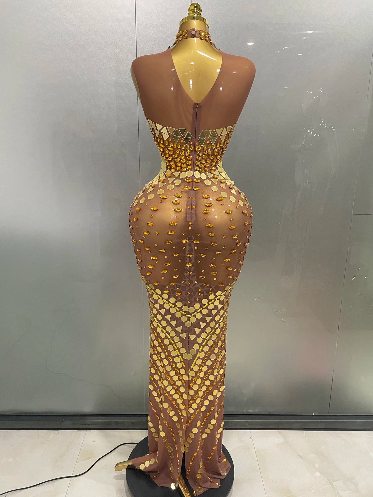 Luxury Shiny Mirror Rhinestones Hollowed-out Long Dress 2026Women Celebrity Evening Party Catwalk Prom Stage Photo Shoot Dresses