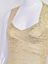 BEAUKEY Fashion Luxury Golden Metallized Print Evening Bandage Dress Women Mini Halter Backless Sexy Bodycon Dress Maxi Vestidos