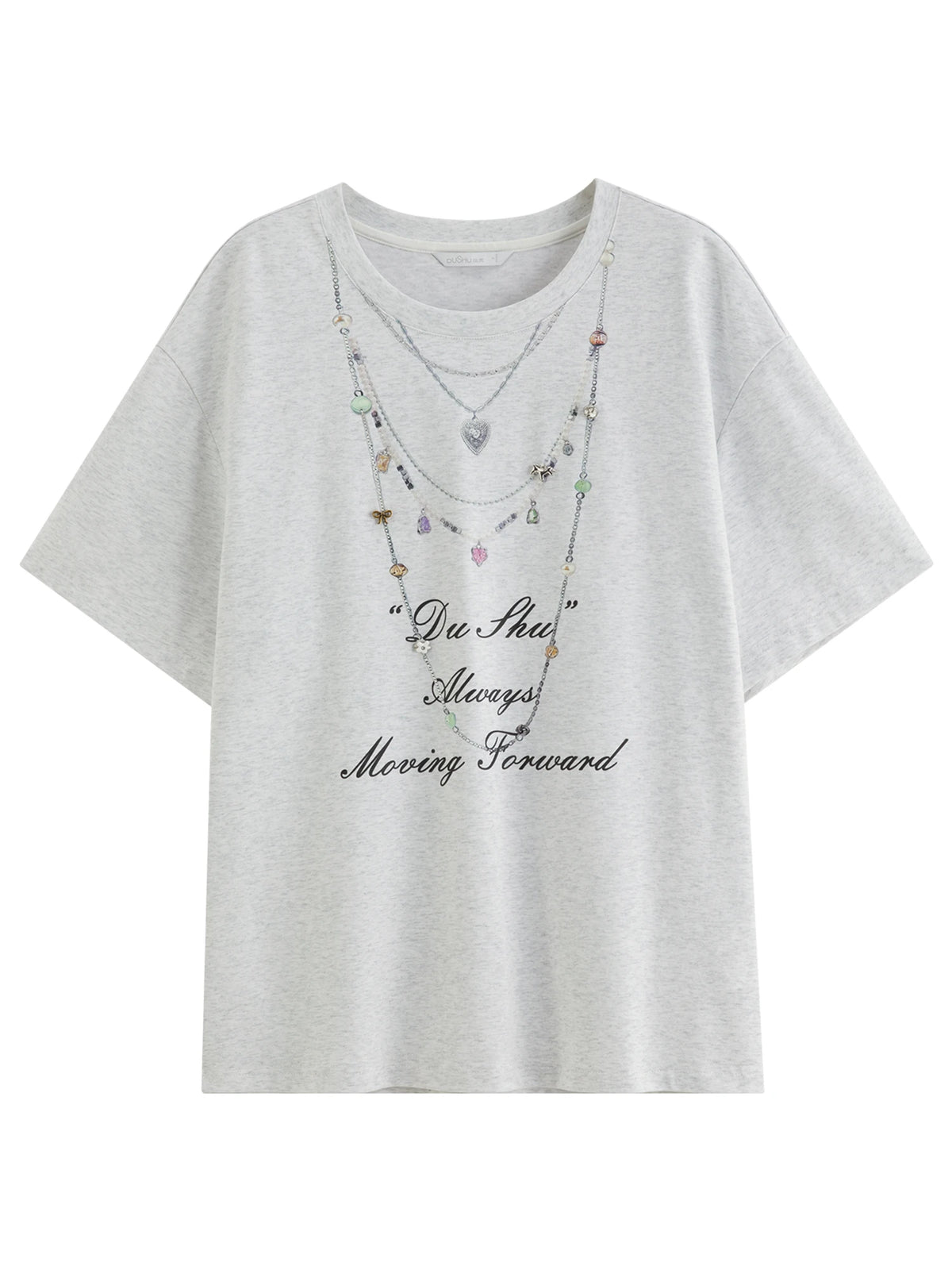 DUSHU 2026 Summer Women's Printed Relaxed Fit Round Neck T-Shirt - Breathable and Lightweight for Summer and Outdoor Outings