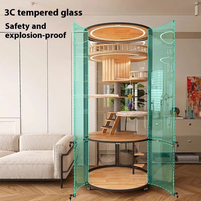 Drop-shipping Luxurious Cat Villa With Large Free Space Round Toilet Integrated Cabinet Living Room Cat House