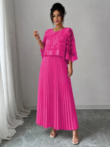 Elegant A-line Pleated Dress With Appliquéd Mesh Paneling, Vacation Outfits Women, Summer Outfits for Women