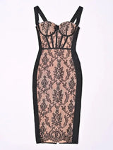 BEAUKEY Sexy Vintage Quality Black White Lace Bandage Evening Dress Women Summer Party Bustier Split Ladies Vestido Sexy Dress