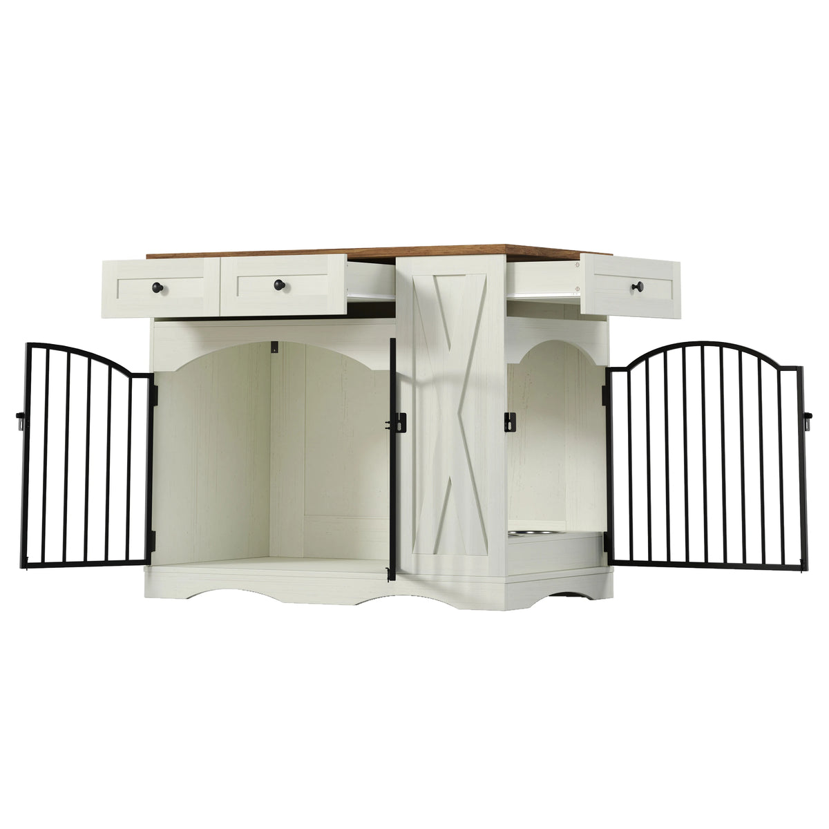 &c Stylish Barn Door Dog Crate Furniture With Feeding Station Stable Base for Living Room Medium Large Dogs Home Decor