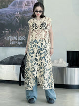 [EAM] Women Black Lace Hollow Out Perspective Big Size Dress New Round Neck Sleeveless Fashion Tide Spring Summer 2026 1DJ0243