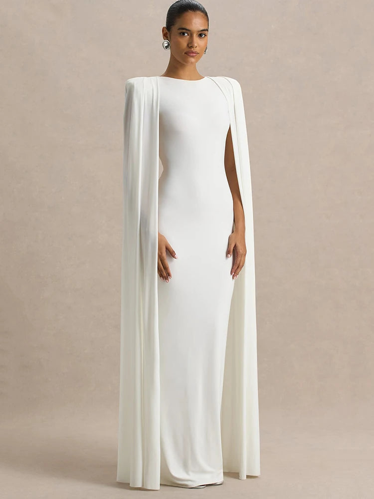JULISSA MO Autumn New Round Neck Robe Women Maxi Dress White Sleeveless High Waist Dress Female Elegant Slim Party Evening Dress