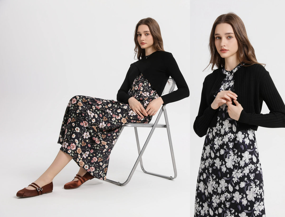 AS 2025 spring summer elegance satin dress + knitted top match set maxi floor length woman clothes