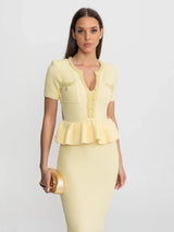 2026 Women New Ruffle Midi Dress V Neck Solid Color Bodycon Office Lady Dresses Short Sleeves 2026 Elegant Party Formal Vestidos