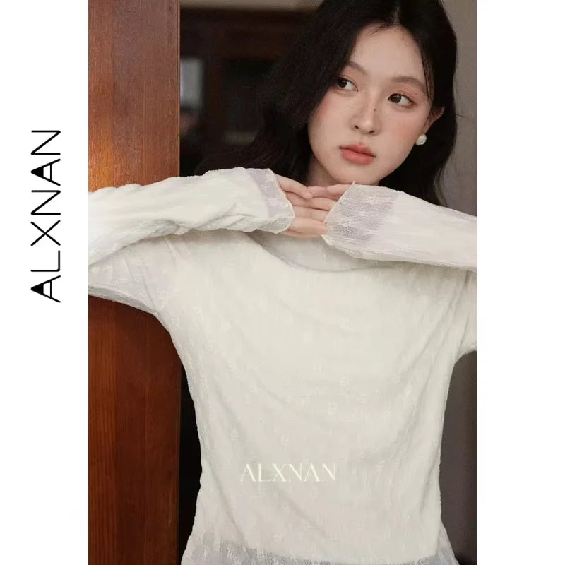 ALXNAN Women's Long-sleeve T-Shirt New Autumn Inner Lining Turtleneck Button Decoration Slim Versatile Pullover L57528-1 L58908