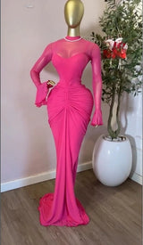 CM.YAYA Women's Flare Long Sleeve O-neck Ruched Mermaid Long Maxi Dress 2026 Street Mesh Sexy Party Cocktail Night Dresses