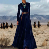 O Neck Solid Patchwork Chic Maxi Dress, Spring Autumn Women Casual Long Sleeve Party Dress, 2025 New Holiday Simple Ladies Dress