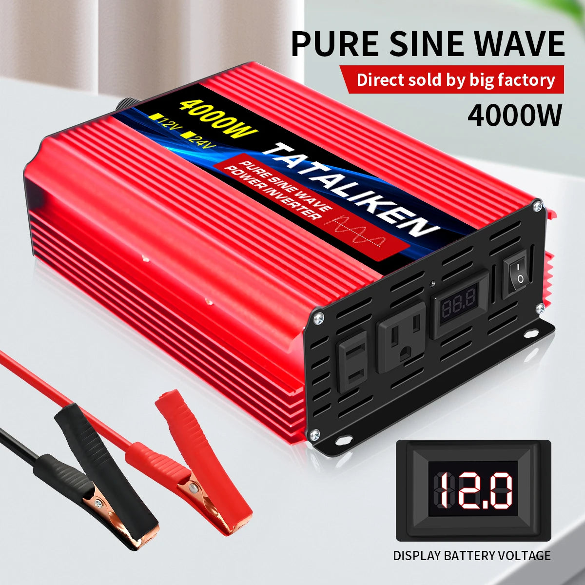 Pure Sine Wave Inverter 3500W/4000W/4500W/5000W inverter  12v converter 60HZ Portable camping car available US socket