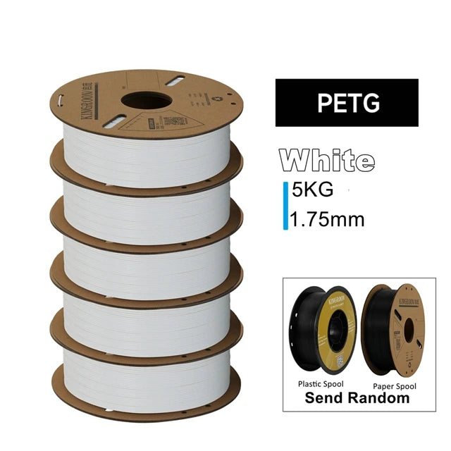 KINGROON 3D Printer Filament PLA PETG TPU ABS 5KG Bundle Black White Gray 1.75mm No bubbles Plastic 5 roll 1kg , Random Spool