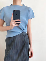 Miyake Pleated Short Sleeve Tops Women's New Summer Round Neck Solid Color Lemon Yellow Causal Korean Fashion T-Shirt