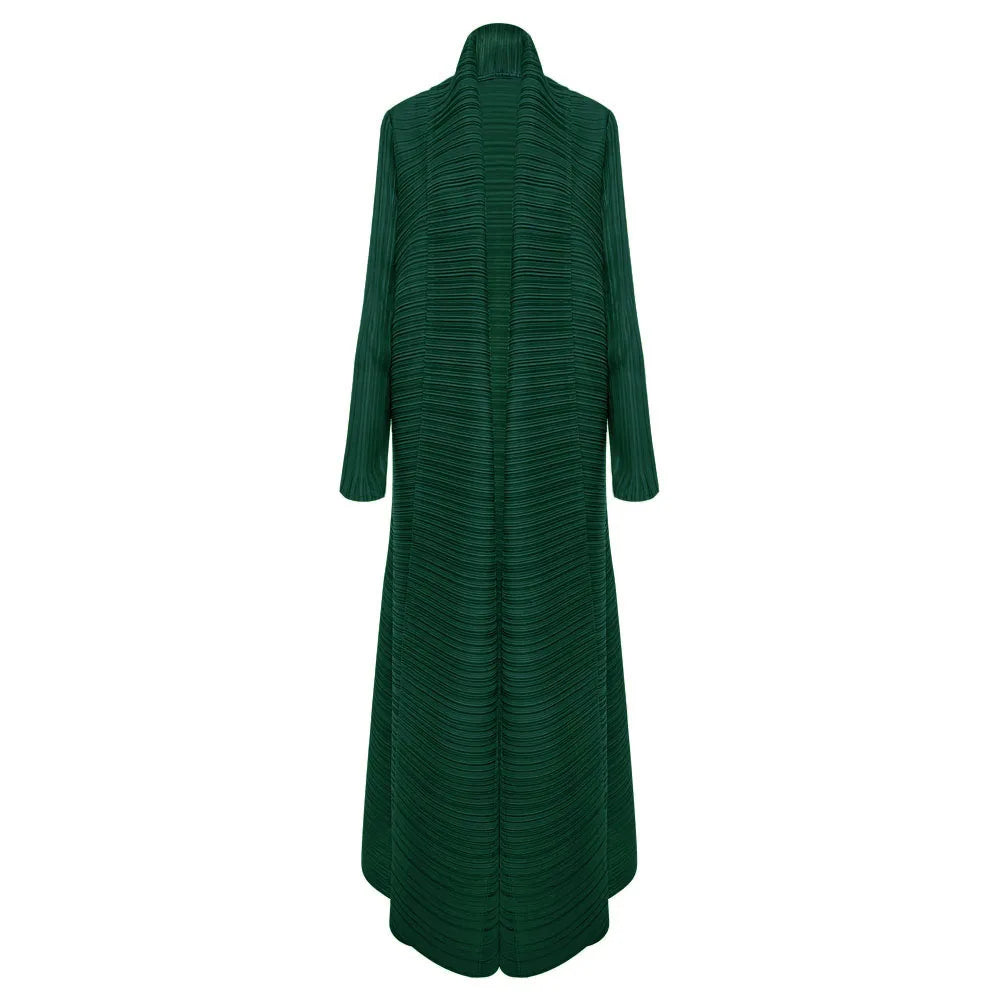 Miyake Pleated Turndown Collar Long Sleeve Cardigan Dress Long Coats Women New Abaya Fashion Solid Loose Large Size Clothes