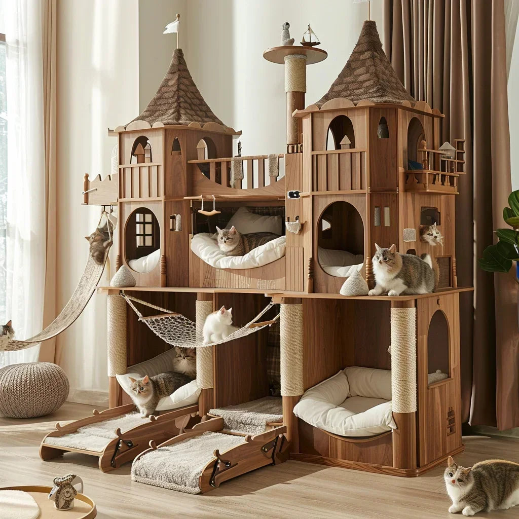 Home Super Large Castle Solid Wood Cat Climbing Frame Cat Nest Integrated Luxury Cat Villa Muppet