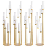 4 Sets 7-Arm Gold Floor Candelabra 48 in Tall Wedding Centerpieces Metal Candle Holder with Removable Acrylic Lampshade