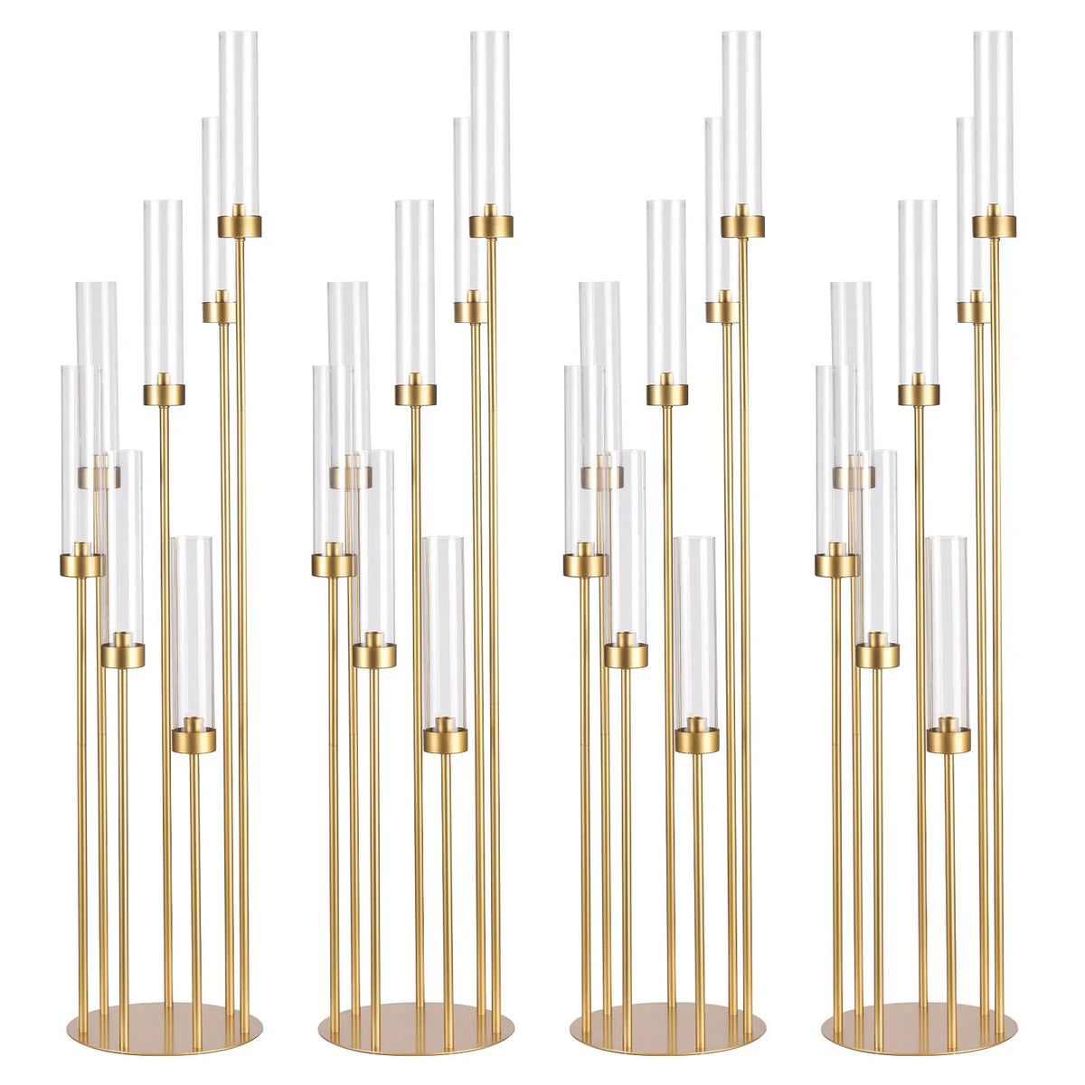 4 Sets 7-Arm Gold Floor Candelabra 48 in Tall Wedding Centerpieces Metal Candle Holder with Removable Acrylic Lampshade