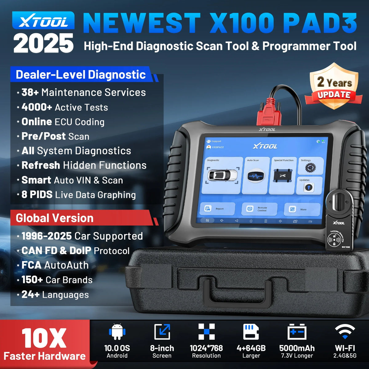 XTOOL X100 PAD3 Full Key Programmer OBD2 Scanner X100PAD3 Elite Car Diagnostic Tool IMMO Key Programming All Key Lost With KC100
