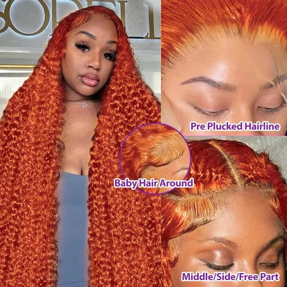 Orange Ginger Lace Front Wig Human Hair 13x6 Deep Wave Lace Front Wigs 36 32Inch Water Wave Human Hair Wig Pre Plucked Curly Wigs