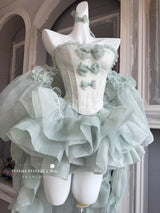 High Street Women's Mint Green Strapless Bowknot Sweet Fairy Organza Dress 2024 New Elegant Big Bow Trailing Party Wedding Dress