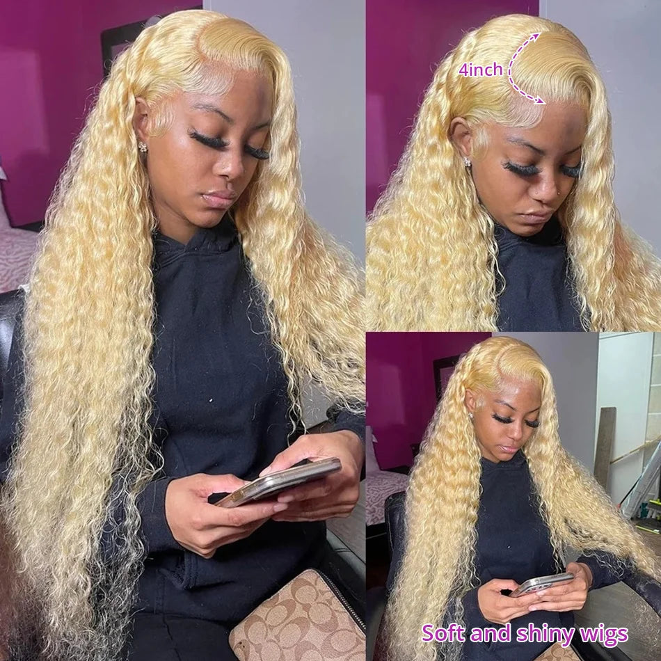 613 Hd Lace Frontal Wig 13X6 Blonde Curly Water Deep Wave Frontal Wig