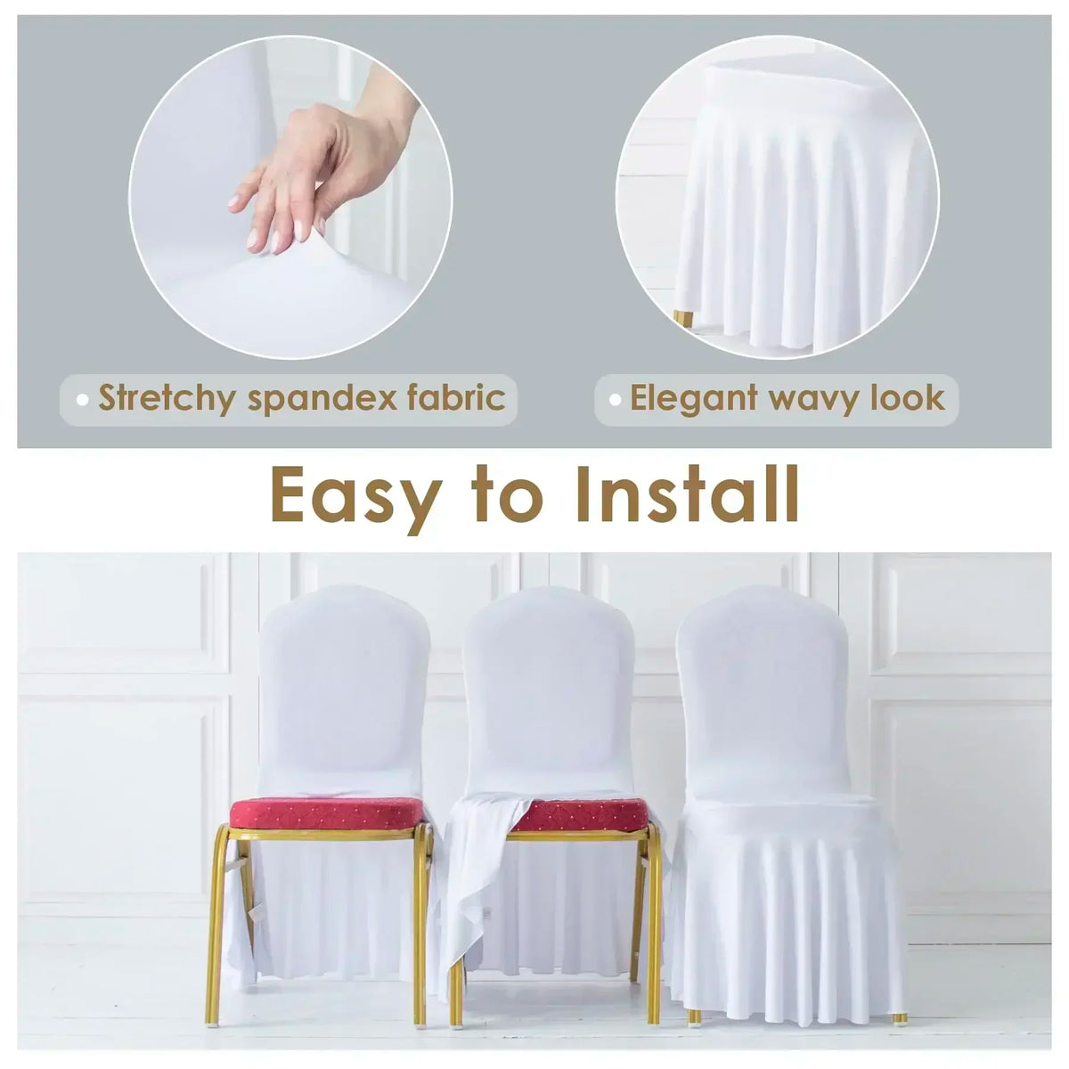 50/100pcs Pleated Skirt Spandex Chair Cover Hotel Banquet Party Events Wedding Decoration Dining Room Seat Protector Covers
