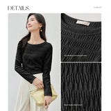 SENTUBILA Slash Neck T-shirt for Women's 2026 Spring Solid Casual Straight Knitted Long Sleeve Simple Tops Female 151T57497