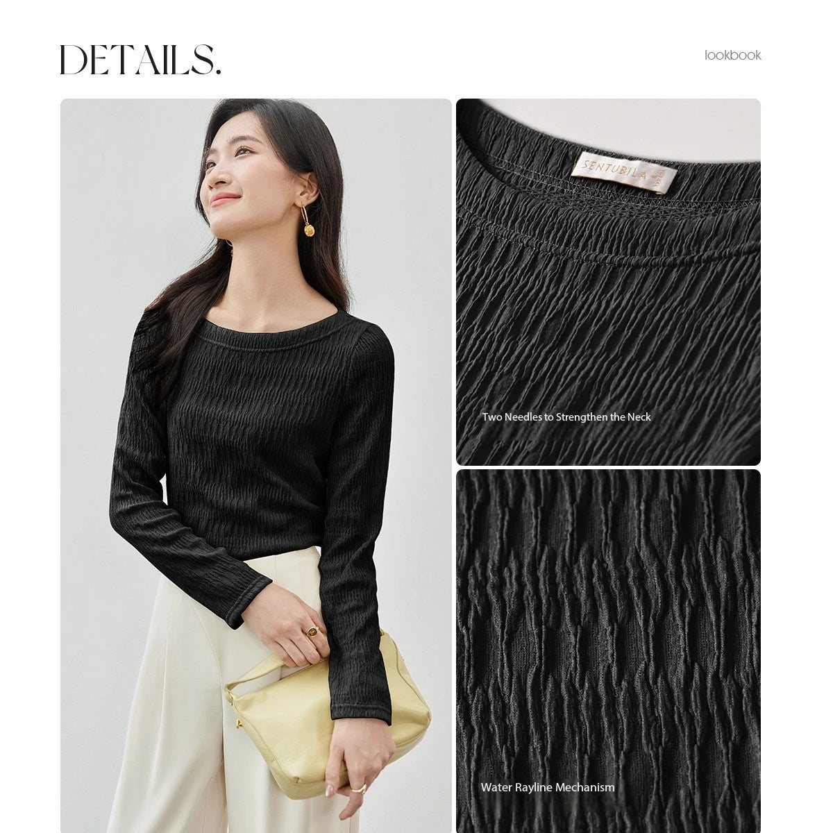 SENTUBILA Slash Neck T-shirt for Women's 2026 Spring Solid Casual Straight Knitted Long Sleeve Simple Tops Female 151T57497