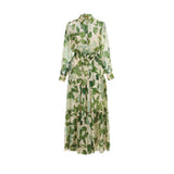 CHCH Women's Dress 2025 Spring New Long Sleeve Collar Green Flower Vacation