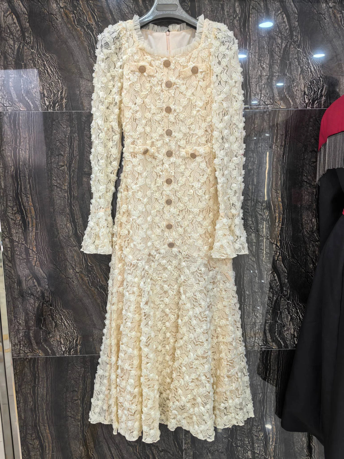 QMQA Fashion Women's Elegant Dresses Three-dimensional Floral Square Collar Long Sleeved Princess Style Dress Autumn New 1A232