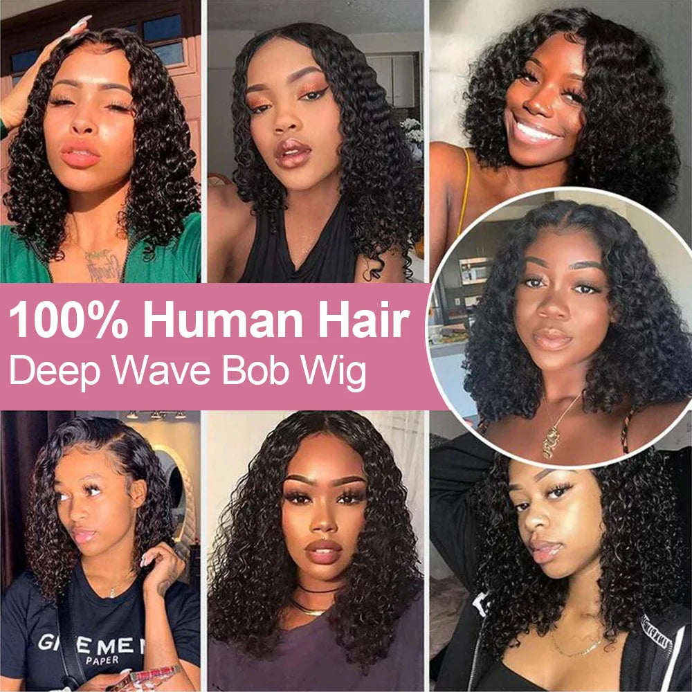 Short Water Curly Bob Wig Human Hair 100% 7x5 13x4 Ready To Wear And Go Glueless Wigs 13x6 HD Deep Wave Frontal Wigs For Women