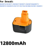 12V 12800mAh High Capacity Tool Battery Compatible with DE9074 DC9071 DE9037 DE9071 DE9075 DW9071 DW9072 DW9074 DC727 DC756 DC91