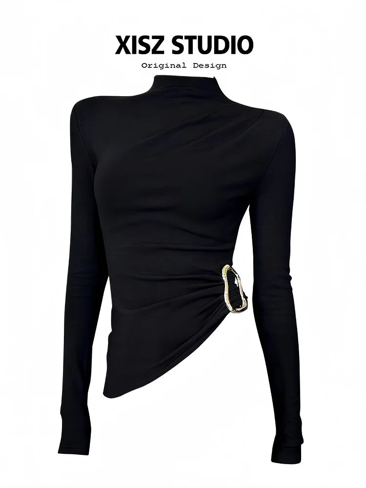 Women Black GothicT-shirt Harajuku Y2k Tee Top 90s Vintage Long Sleeve Turtleneck T-shirts Emo 2000s Clothes 2025 Autumn