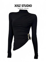 Women Black GothicT-shirt Harajuku Y2k Tee Top 90s Vintage Long Sleeve Turtleneck T-shirts Emo 2000s Clothes 2025 Autumn