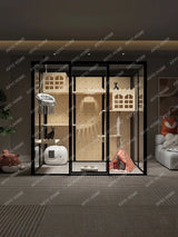 TTFG44Panoramic Cat Villa Home Cage Large Indoor Luxury Glass Cat Room