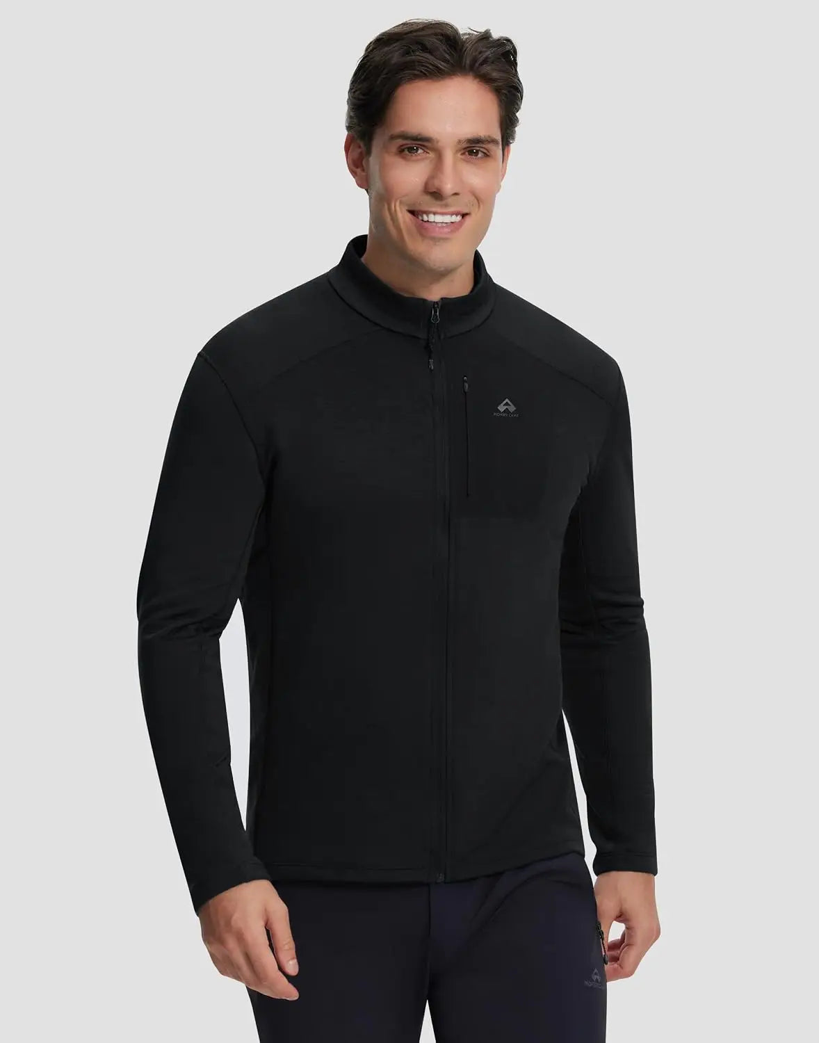 Pioneer Camp Mens Grid Fleece Jacket Full Zip Up Professional Mid Layer Outdoor Winter Thermal Sweatshirt with Chest Pocket
