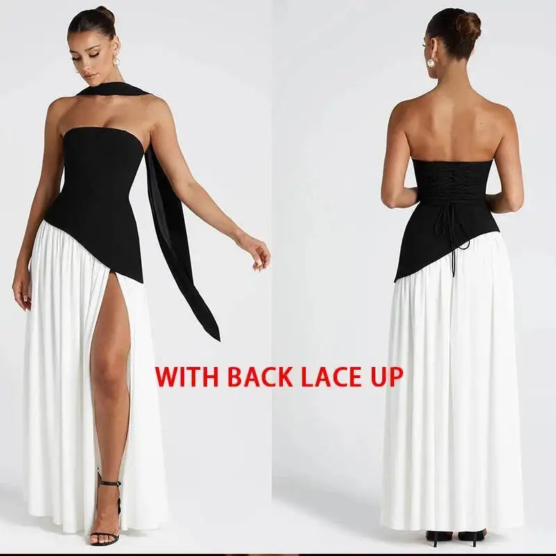 Giyu Sexy Evening Party Dresses Women 2026 Autumn Summer Maxi Long Dress Elegant Strapless Split Backless Pleated Dress