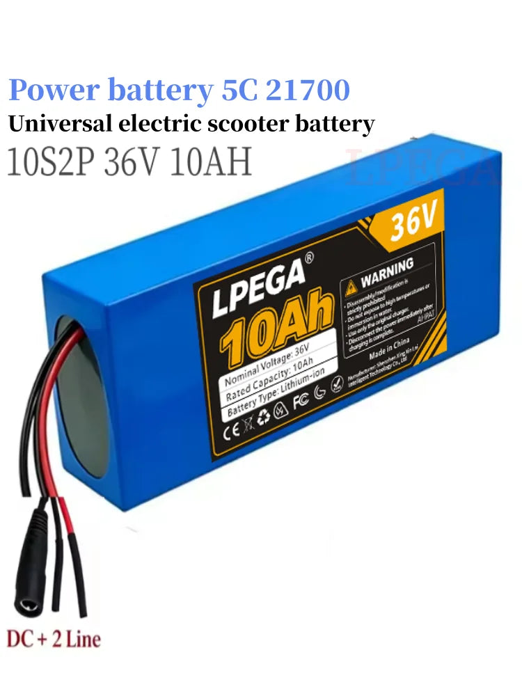 10S2P 21700 5C power lithium battery pack 36V 100% 10.0Ah rechargeable 500W for electric scooters, bicycles, motorcycles
