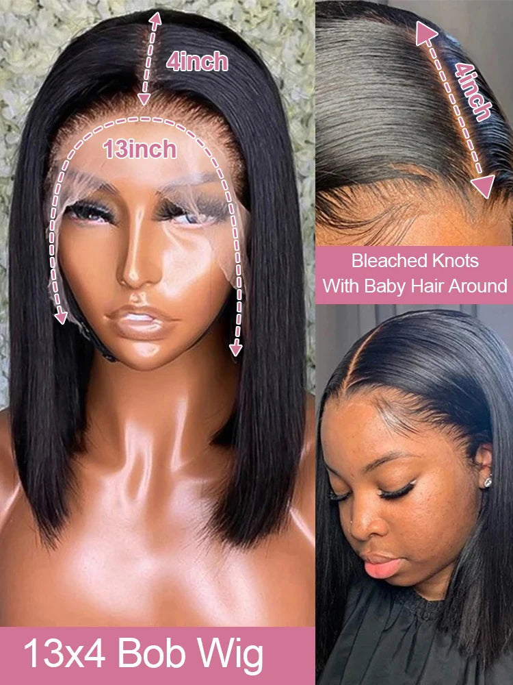 Bone Straight Short Bob Wigs Human Hair HD 13x6 13x4 Lace Frontal Wigs