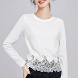 Cotton Lace Trim White Long Sleeve Tshirt Women 2025 New Fall Blouse Casual Basic Tee Flattering Fit Boho Chic Plus Size