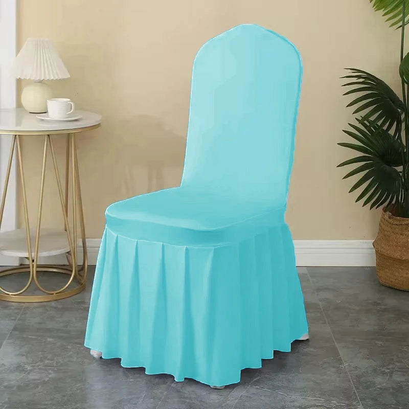50/100pcs White Spandex Chair Cover Pleated Skirt Seat Protector Covers Hotel Banquet Party Events Wedding Decoration