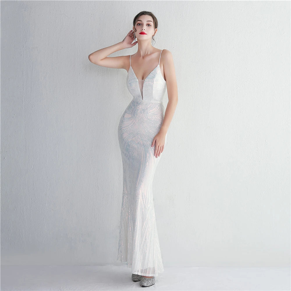 HBLL Women Strap Party Maxi Dress Sexy V Neck Evening Dress Celebrity Purple Sequin Dress Long Prom Formal Occasion Dress