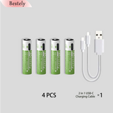 Bestely 1.5V/AAA 6800mAh High Capacity Rechargeable Lithium Batteries Type-C /USB AAA Li-ion Battery 2000 Times/Cycle with Cable