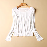 2025 Fashion New Mulberry Silk Long Sleeve Bottoming Shirt Women's Silk Knitted Solid Color Round Neck Bottoming Shirt